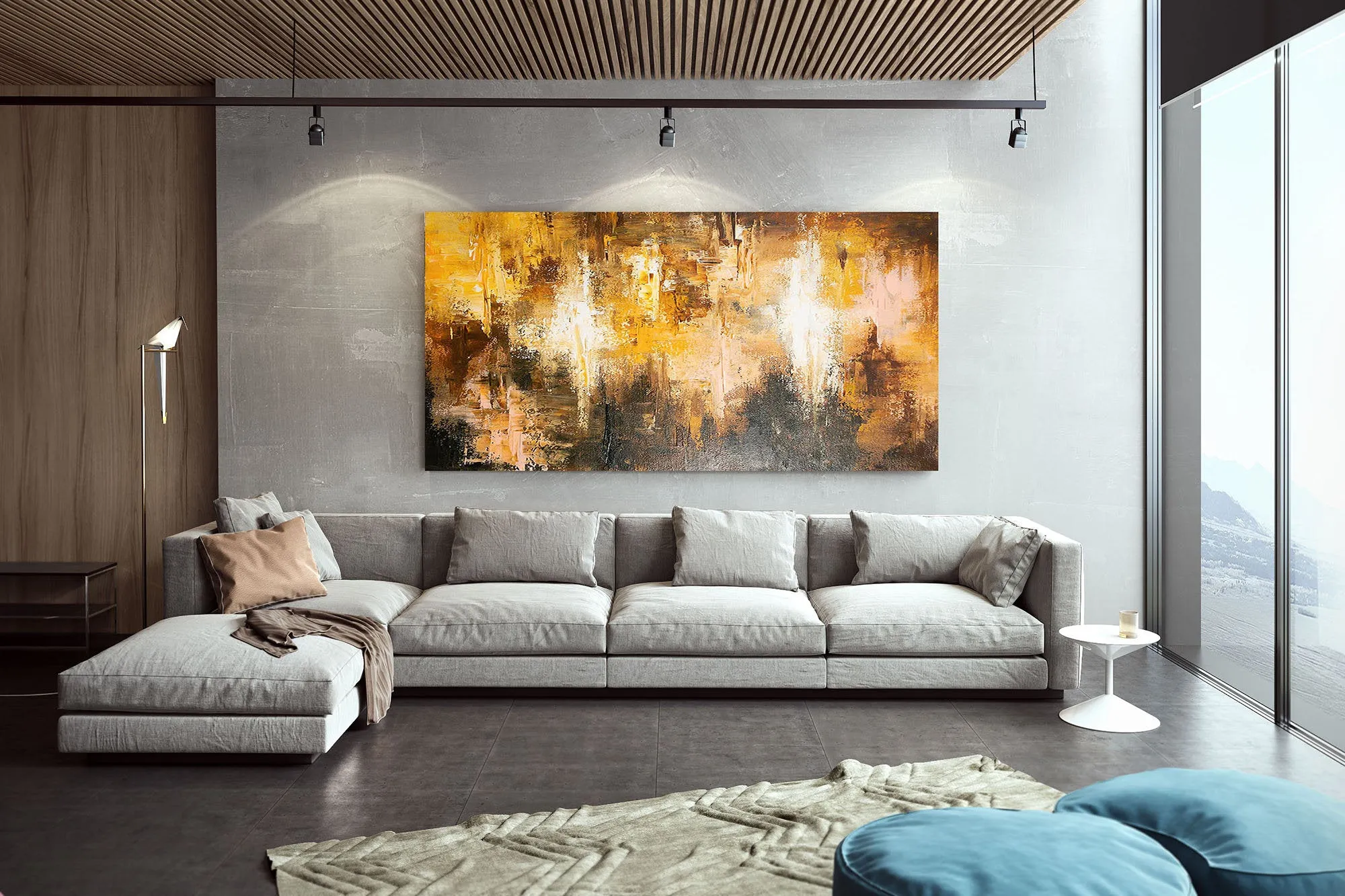 Brown And Yellow Abstract Painting ModernHome Decor Fp058