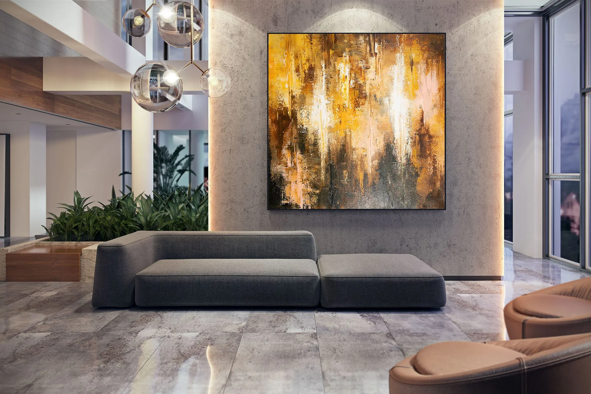 Brown And Yellow Abstract Painting ModernHome Decor Fp058
