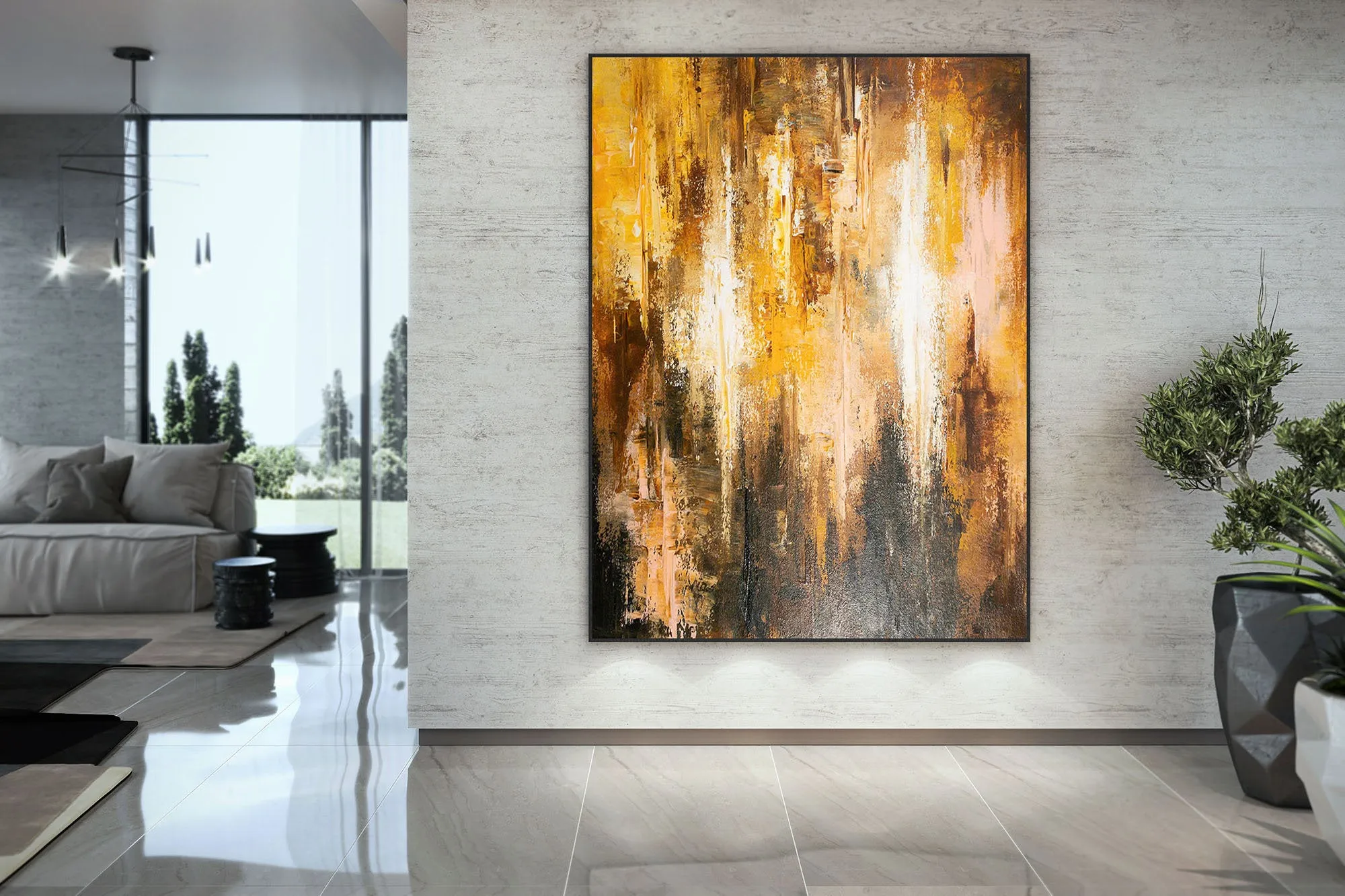 Brown And Yellow Abstract Painting ModernHome Decor Fp058