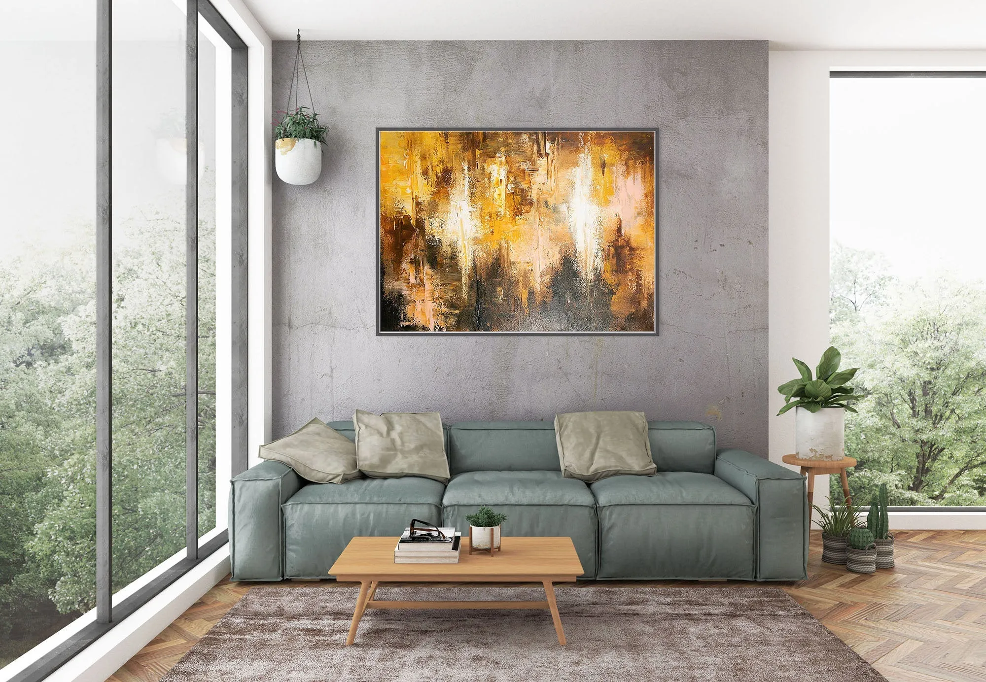 Brown And Yellow Abstract Painting ModernHome Decor Fp058