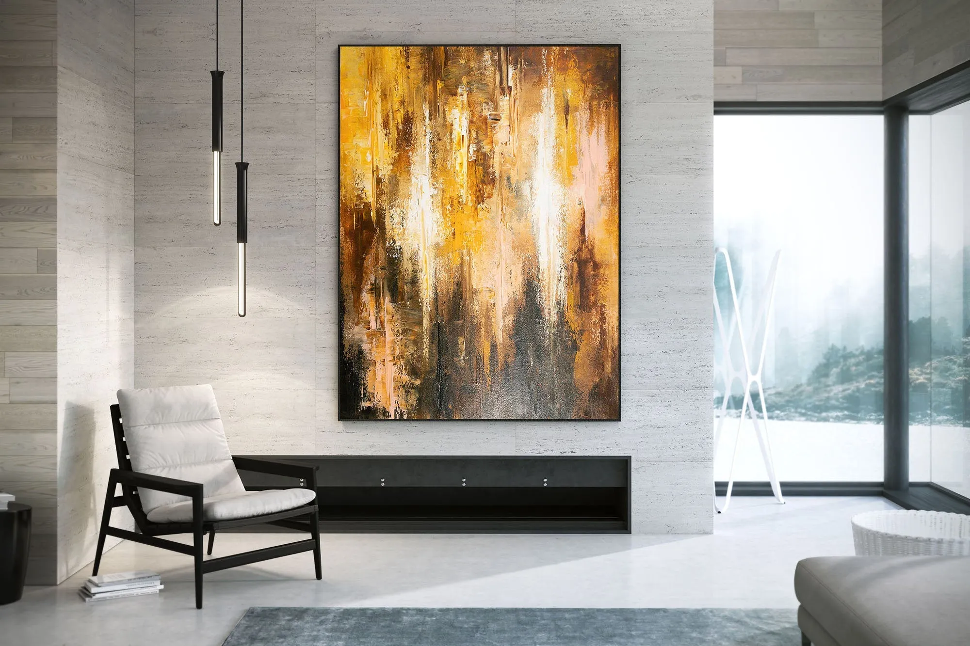Brown And Yellow Abstract Painting ModernHome Decor Fp058