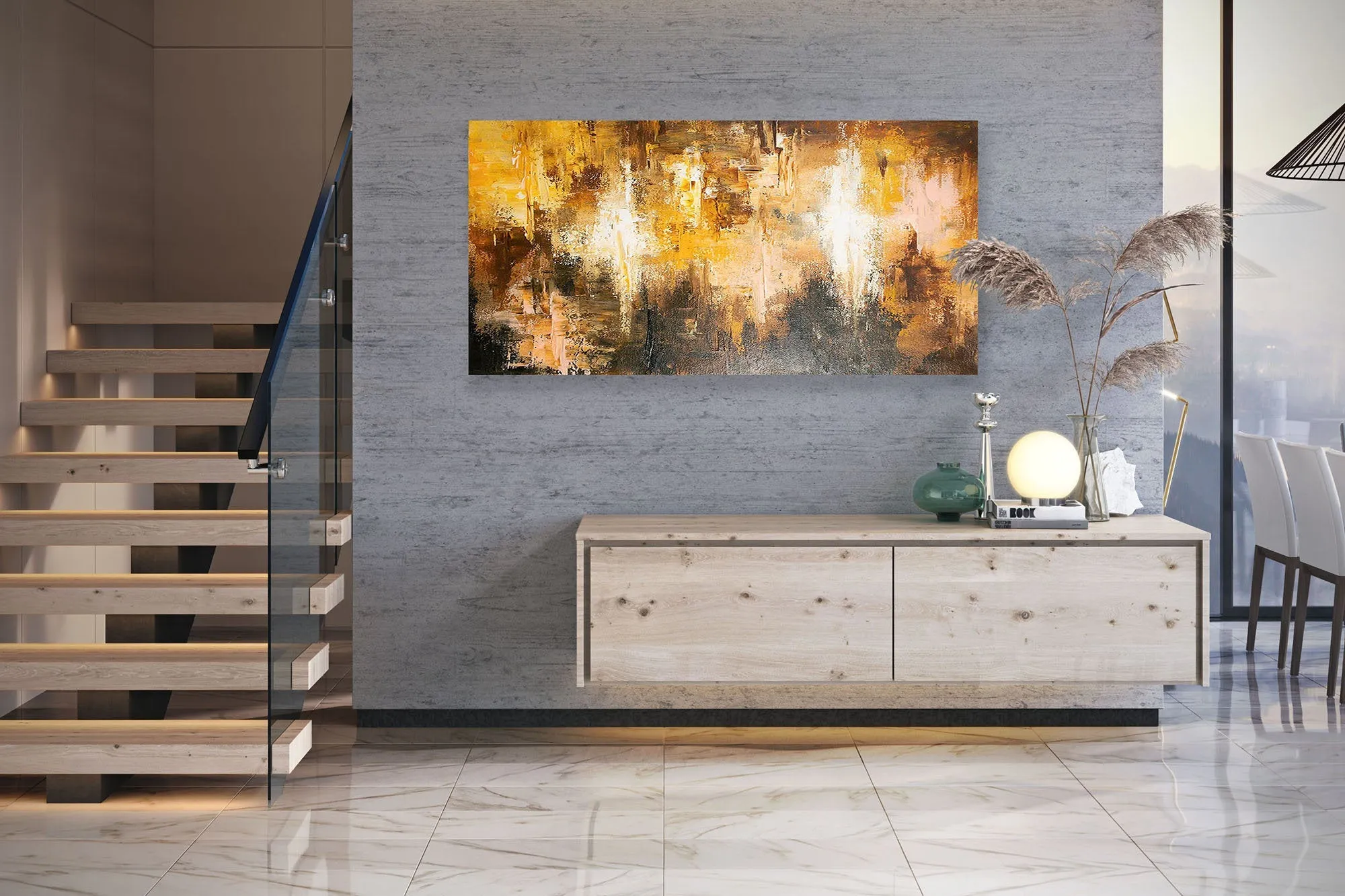 Brown And Yellow Abstract Painting ModernHome Decor Fp058