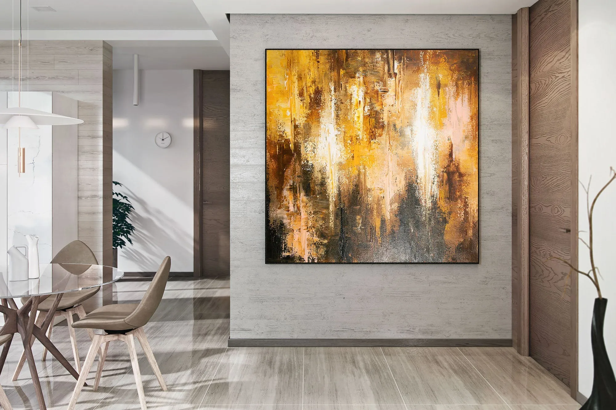 Brown And Yellow Abstract Painting ModernHome Decor Fp058