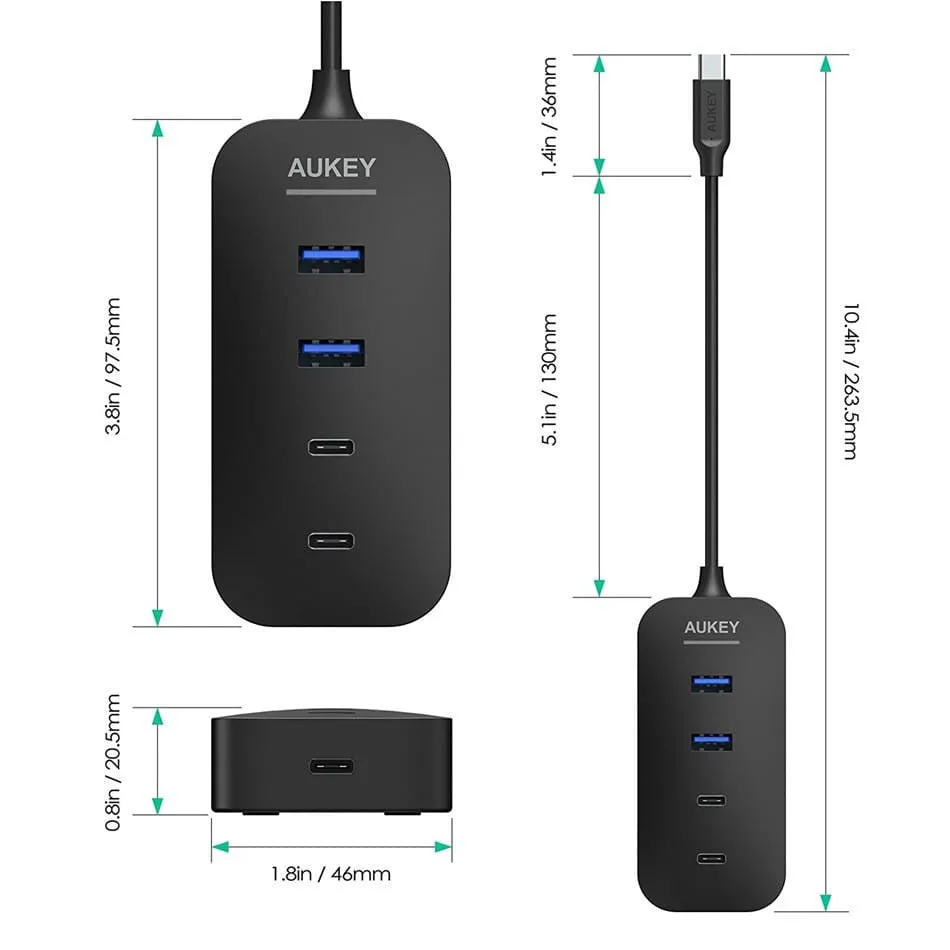 CB-C48 USB C HUB Adapter ( 2 Port USB 3.0   2 Port USB C   1 Port USB C with PD)