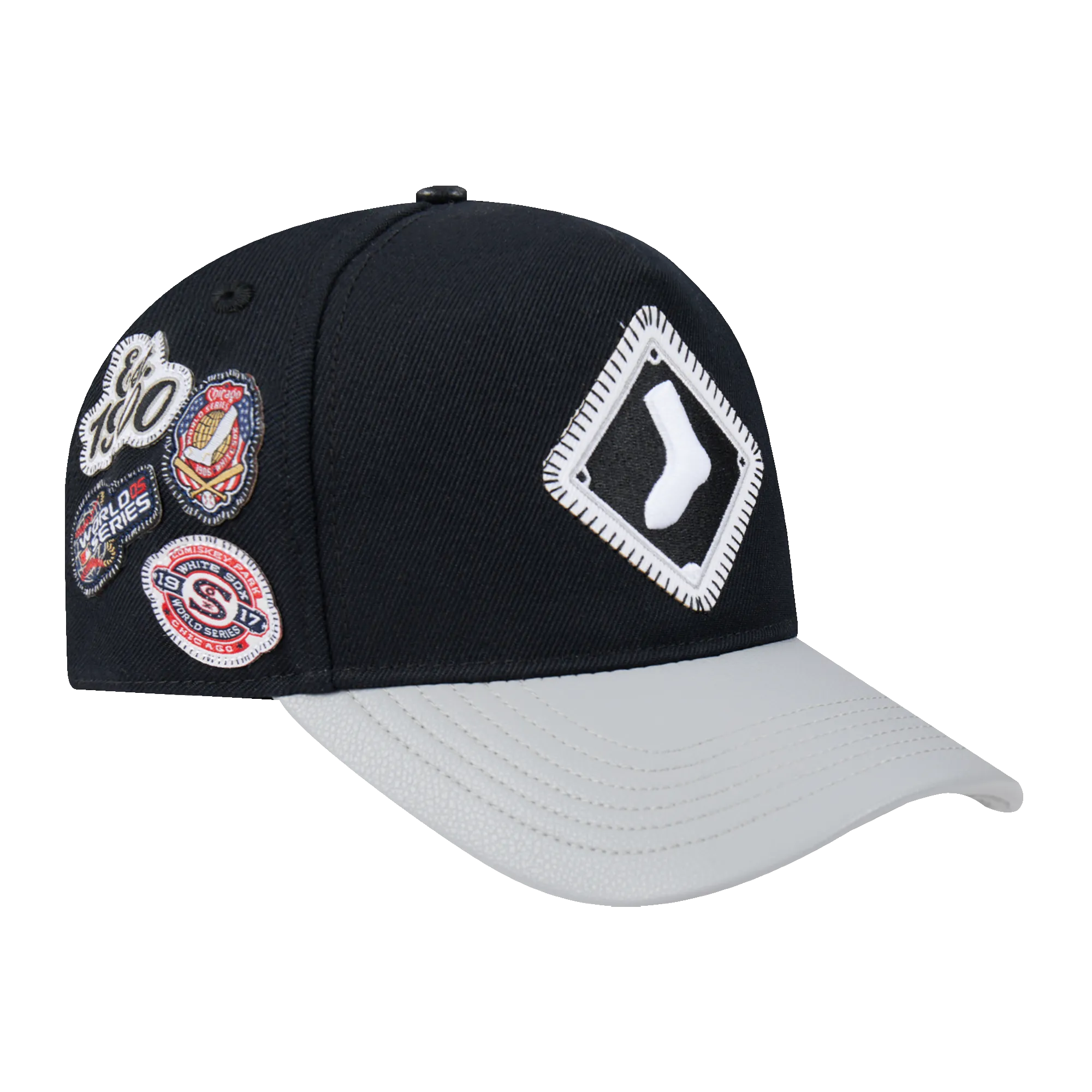 CHICAGO WHITE SOX DIY PICK STITCH LEATHER PINCH FRONT STRAPBACK (BLACK)