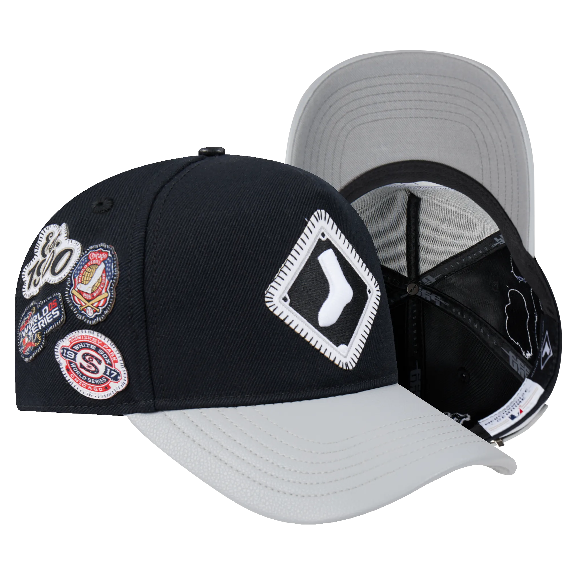 CHICAGO WHITE SOX DIY PICK STITCH LEATHER PINCH FRONT STRAPBACK (BLACK)