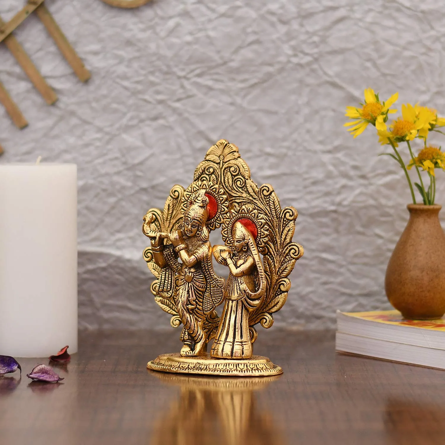 Collectible India Gold Plated Metal Radha Krishna Statue - Radha Krishan Idol Showpiece Figurine for Home Office Temple Pooja Decor Gift (Set of 1)