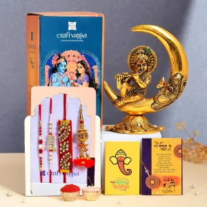 Collectible India Rakhi for Brother with Gift Combo Rakshabandhan Gift - Rakhi for Brother - Baby Krishna Idols Statue, Greeting Card Home Decoration Items (M1- Family Combo)