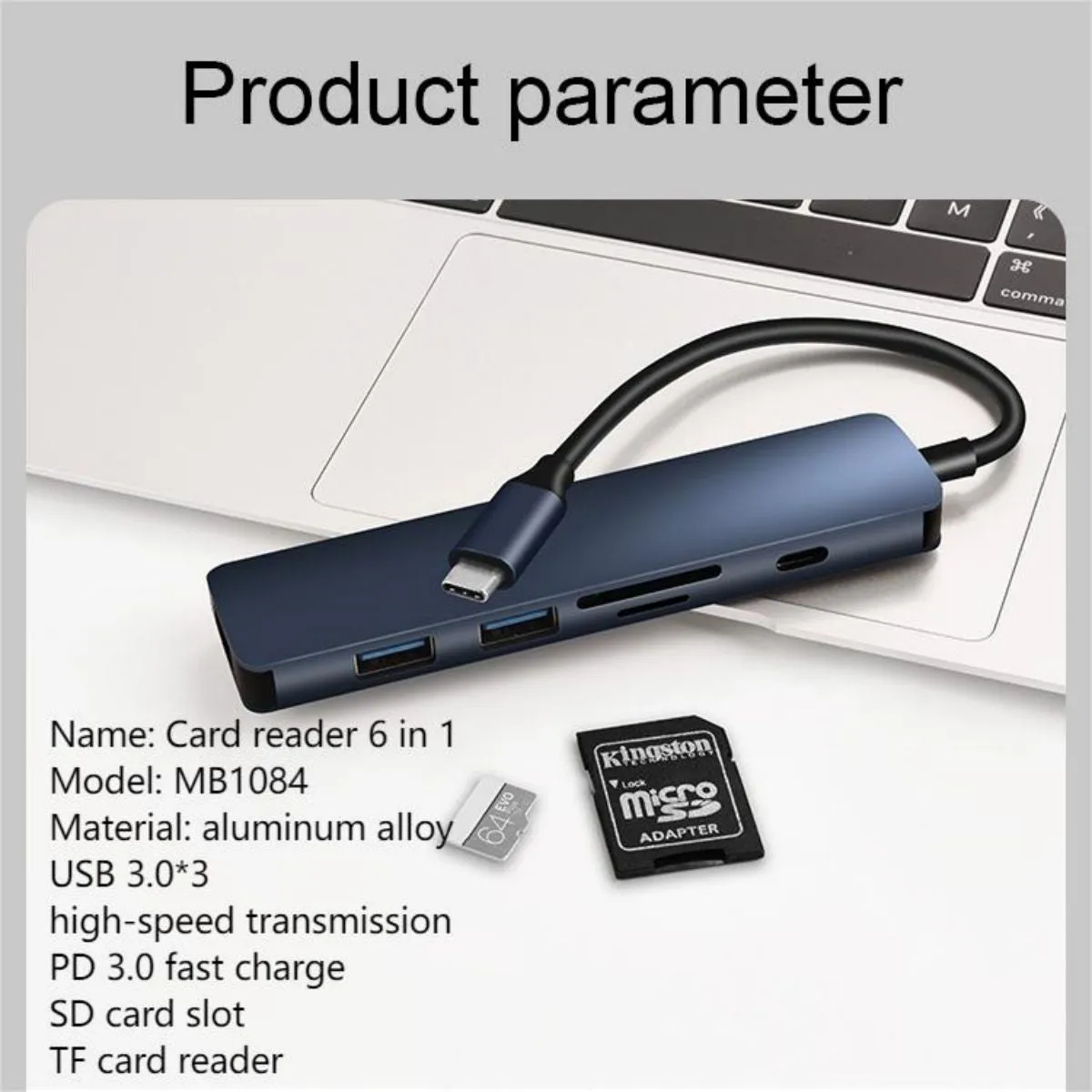 COTECi MB1084 TF SD Card Reader 6 IN 1 Type-C Hub Adapter