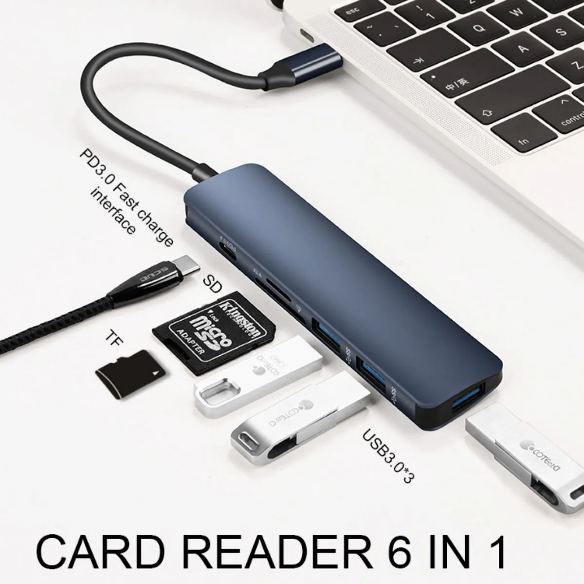 COTECi MB1084 TF SD Card Reader 6 IN 1 Type-C Hub Adapter