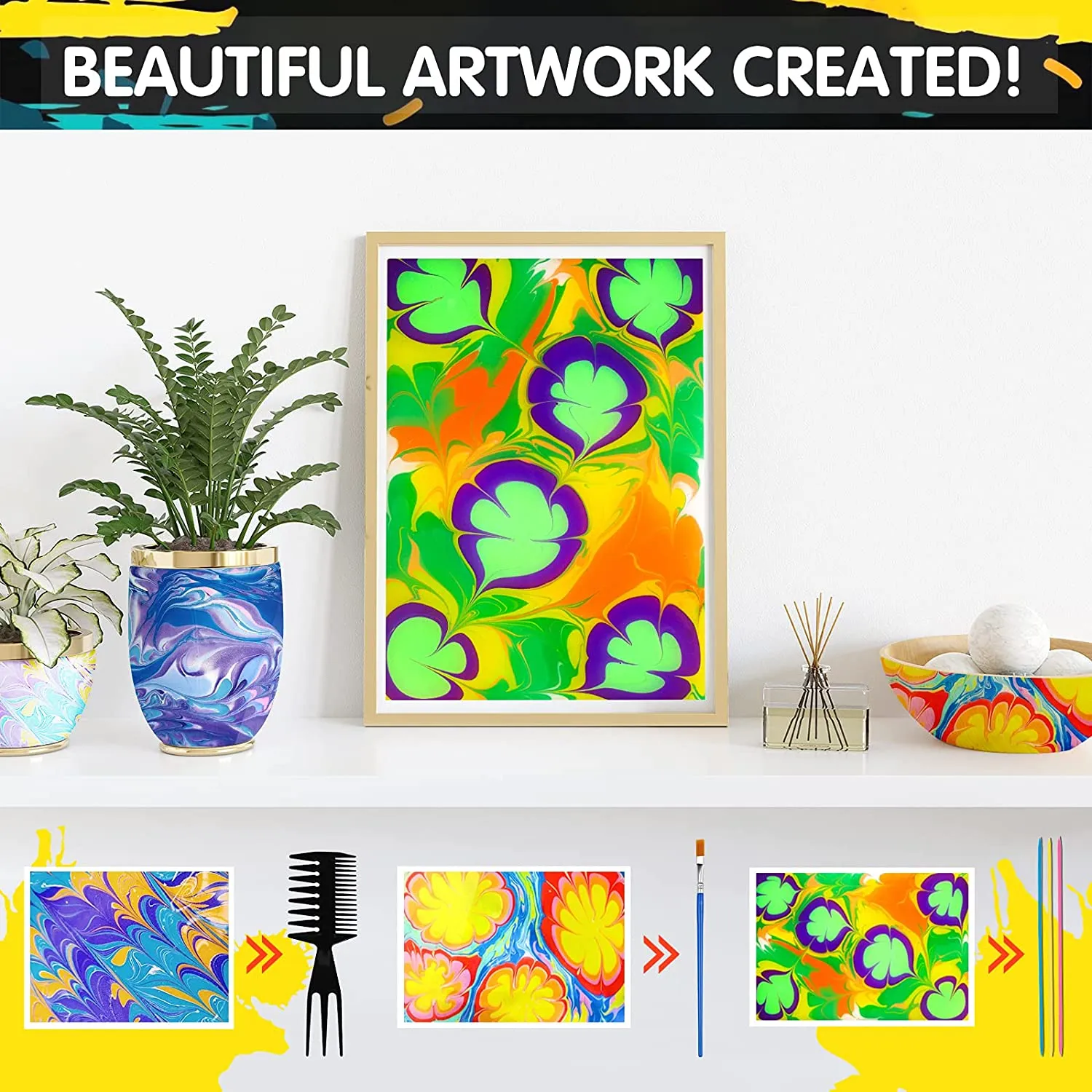 Craft Kit, Water Marbling Paint for 3-12 Years Old, 6 Paint Colors 16ml, 20 Sheets of Paper