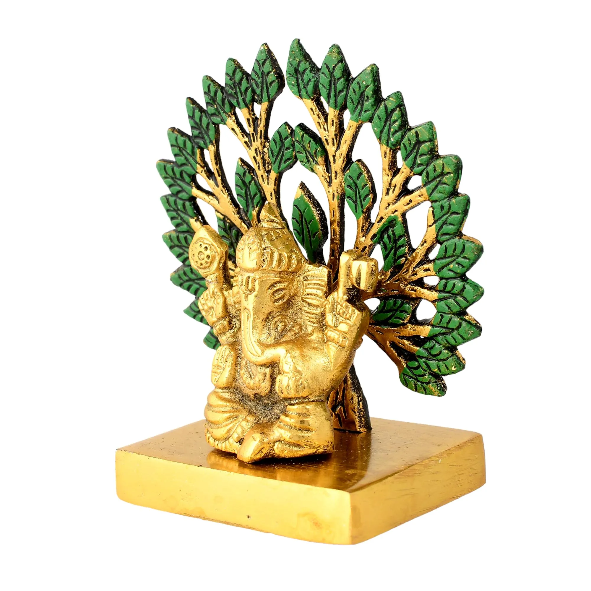 CraftVatika Metal Ganesha Idol Under Tree for Home Decor, Ganesha Idol Statue Figurine for Rakshabandhan Diwali Gift, Pooja Room Temple Tabletop Office Desk Wall Shelf (4.3 Inch Height)