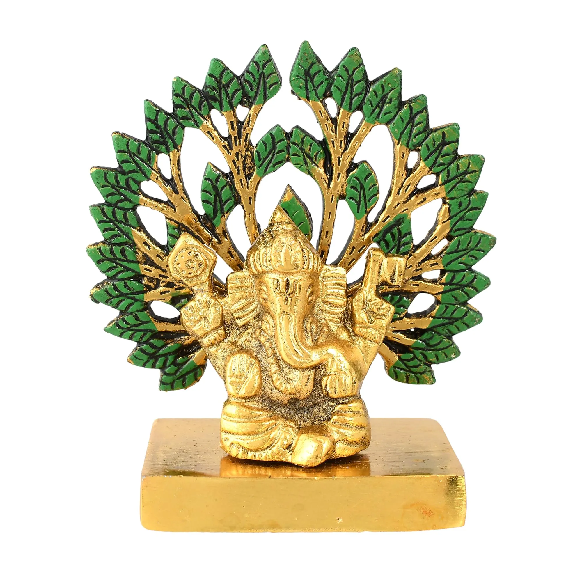 CraftVatika Metal Ganesha Idol Under Tree for Home Decor, Ganesha Idol Statue Figurine for Rakshabandhan Diwali Gift, Pooja Room Temple Tabletop Office Desk Wall Shelf (4.3 Inch Height)