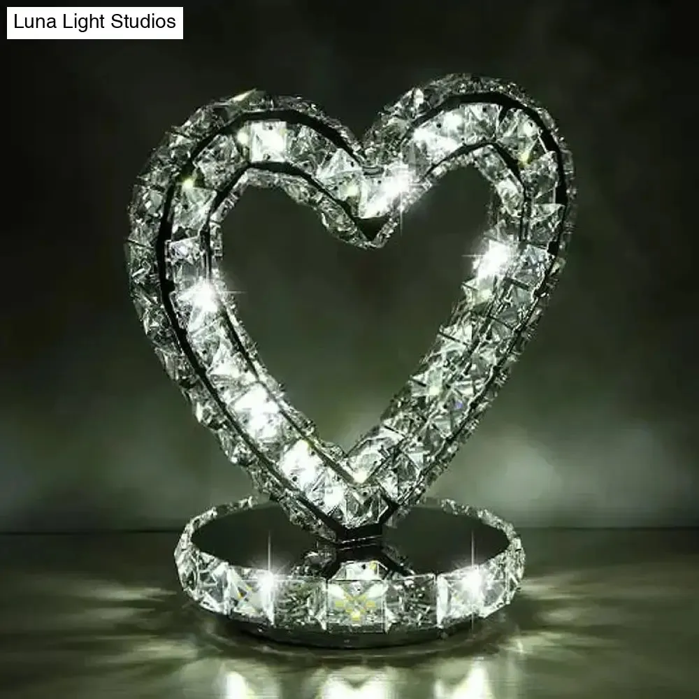 Crystal-Encrusted LED Night Lamp in Warm/White Light - Crescent/Circle/Heart Design - Romantic and Modern Table Light