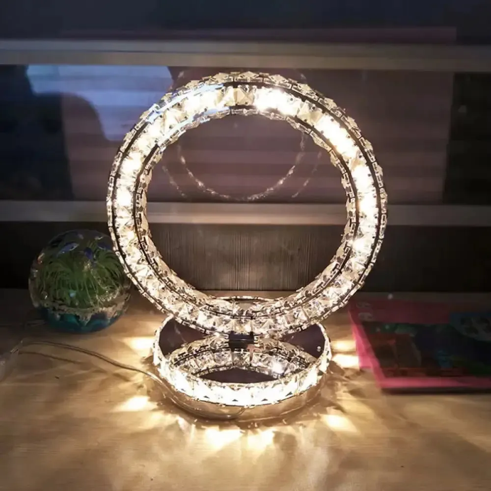 Crystal-Encrusted LED Night Lamp in Warm/White Light - Crescent/Circle/Heart Design - Romantic and Modern Table Light