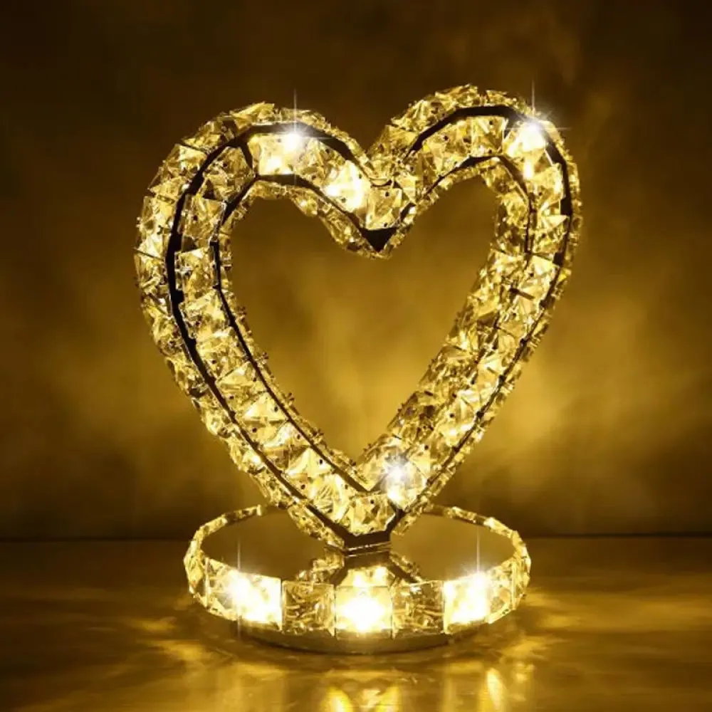 Crystal-Encrusted LED Night Lamp in Warm/White Light - Crescent/Circle/Heart Design - Romantic and Modern Table Light