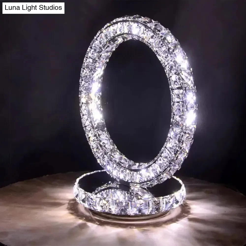 Crystal-Encrusted LED Night Lamp in Warm/White Light - Crescent/Circle/Heart Design - Romantic and Modern Table Light