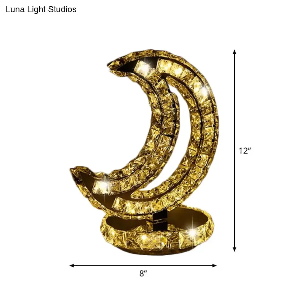 Crystal-Encrusted LED Night Lamp in Warm/White Light - Crescent/Circle/Heart Design - Romantic and Modern Table Light