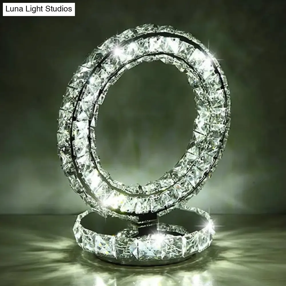 Crystal-Encrusted LED Night Lamp in Warm/White Light - Crescent/Circle/Heart Design - Romantic and Modern Table Light
