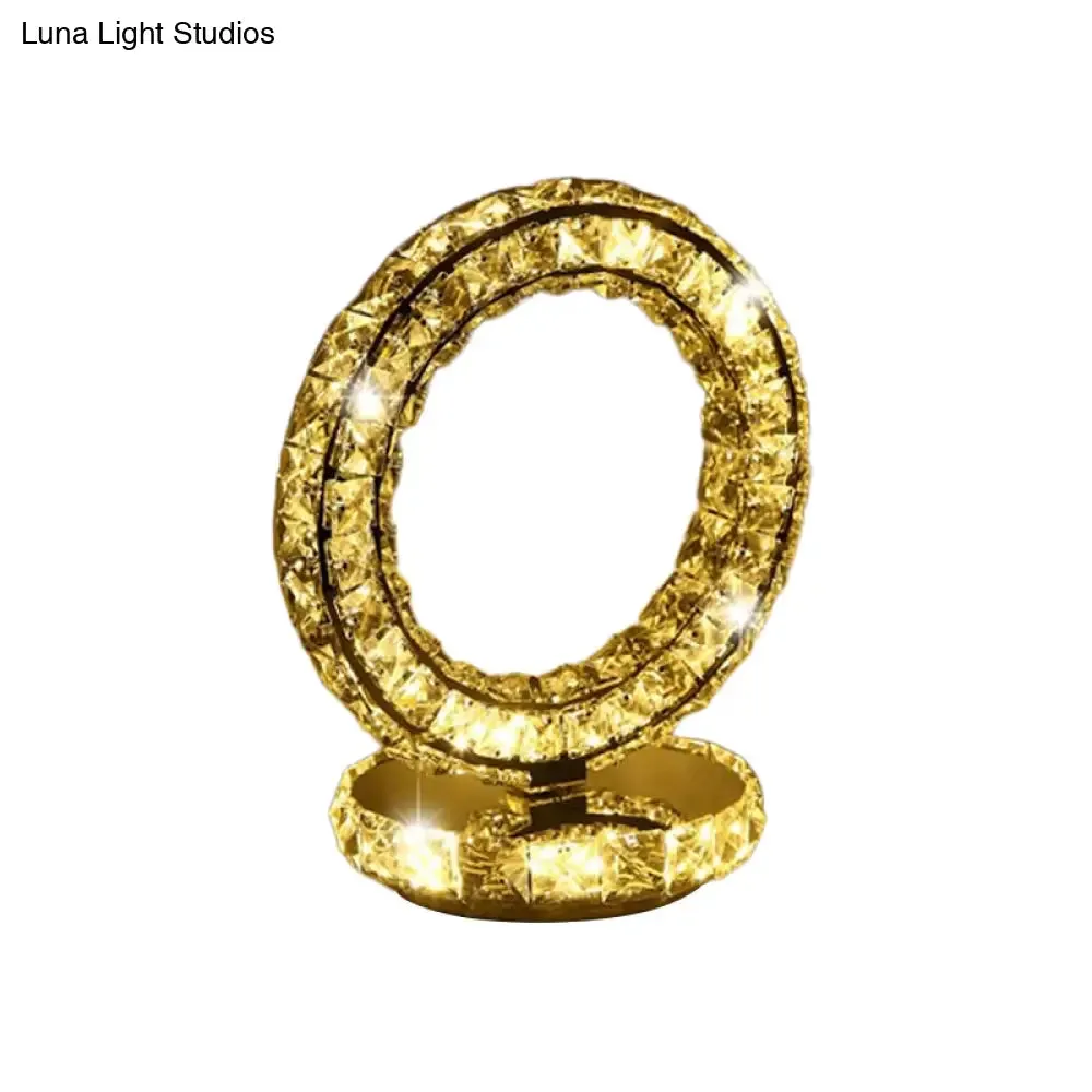 Crystal-Encrusted LED Night Lamp in Warm/White Light - Crescent/Circle/Heart Design - Romantic and Modern Table Light