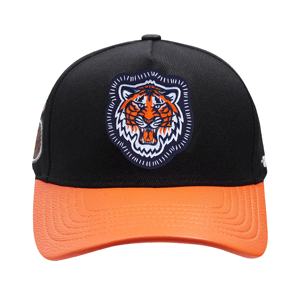 DETROIT TIGERS DIY PICK STITCH LEATHER PINCH FRONT STRAPBACK (BLACK)