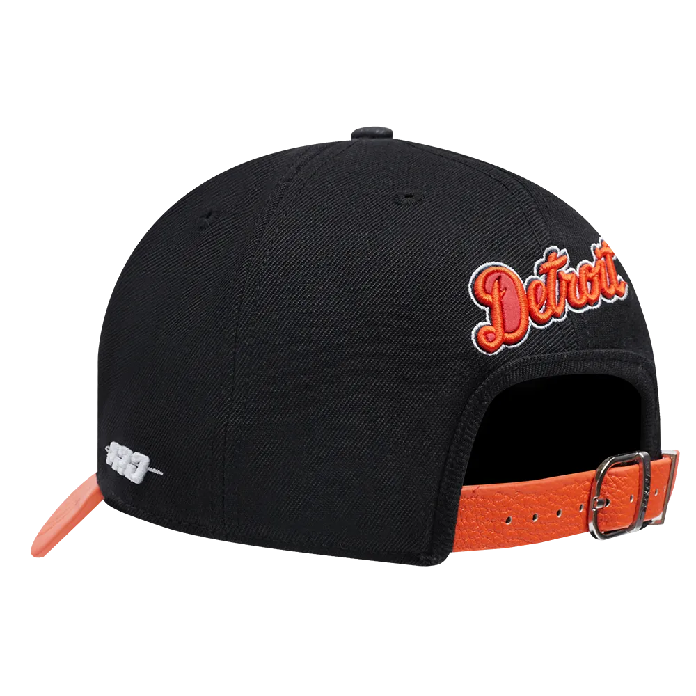 DETROIT TIGERS DIY PICK STITCH LEATHER PINCH FRONT STRAPBACK (BLACK)