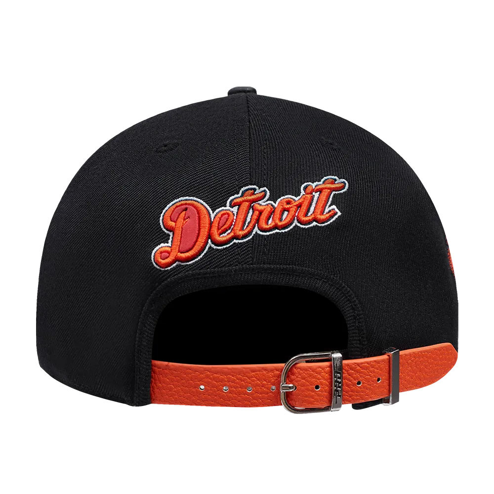 DETROIT TIGERS DIY PICK STITCH LEATHER PINCH FRONT STRAPBACK (BLACK)