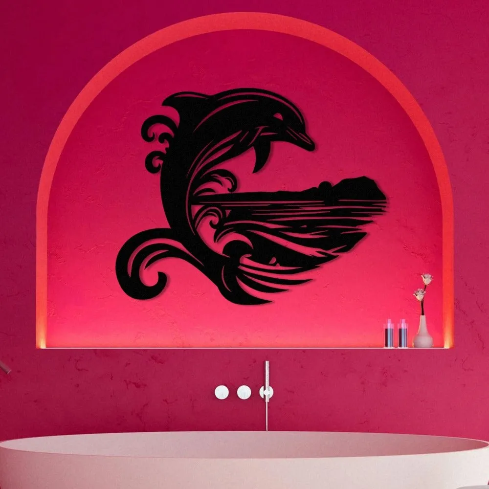 Dolphin with Sea Wave Metal Wall Art