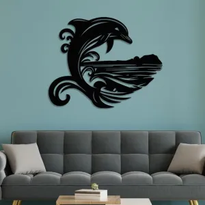 Dolphin with Sea Wave Metal Wall Art