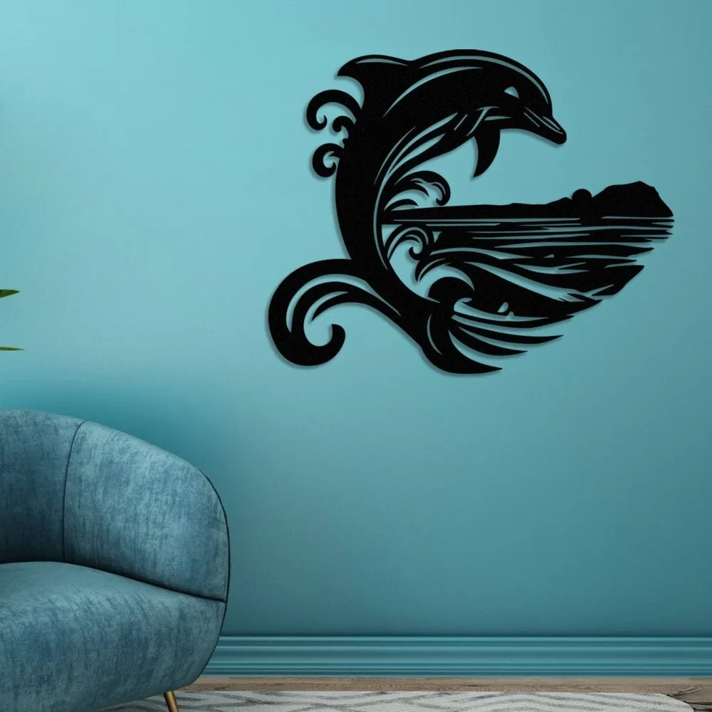 Dolphin with Sea Wave Metal Wall Art