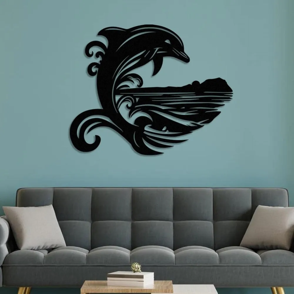 Dolphin with Sea Wave Metal Wall Art