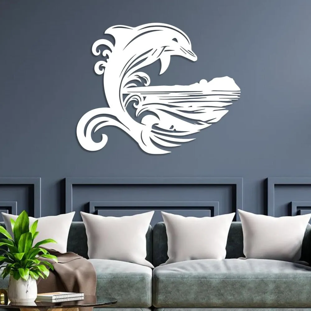 Dolphin with Sea Wave Metal Wall Art