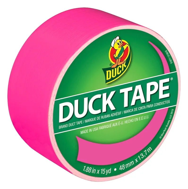 Duck 1265016 Duct Tape, 15 yd L, 1.88 in W, Vinyl Backing, Neon Pink :ROLL: QUANTITY: 1