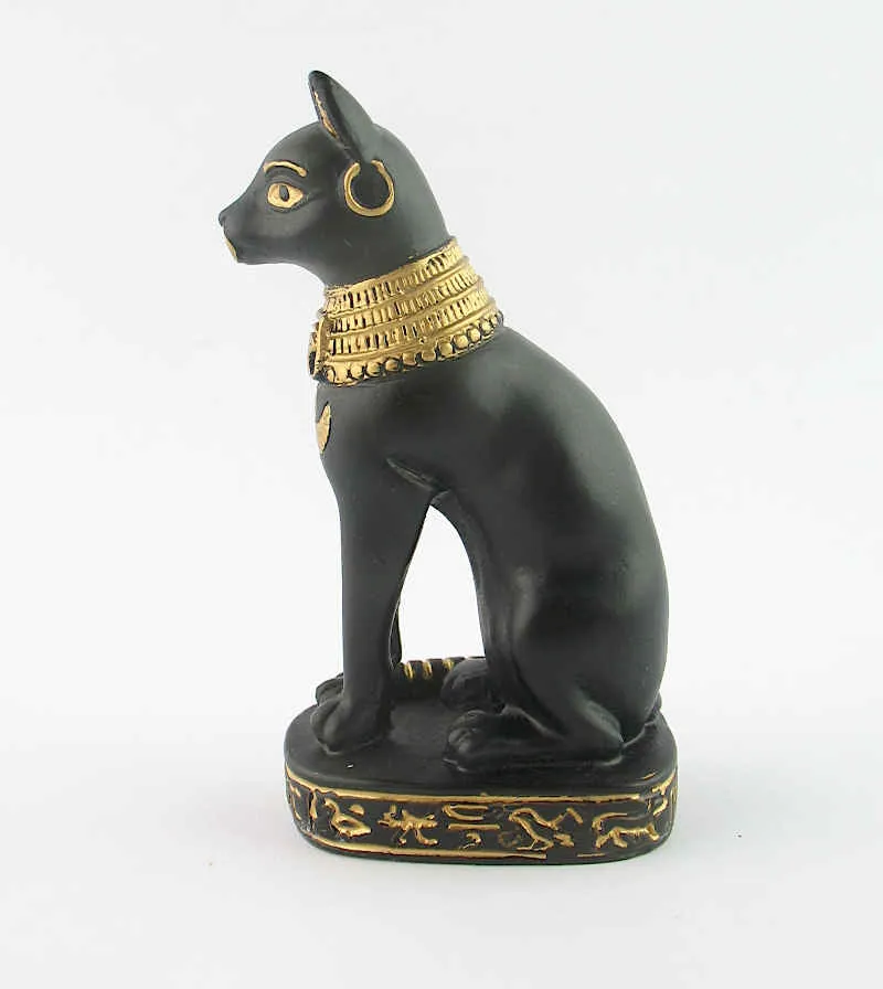 Egyptian Cat Goddess Bastet Figurine in Black and Gold