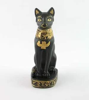 Egyptian Cat Goddess Bastet Figurine in Black and Gold