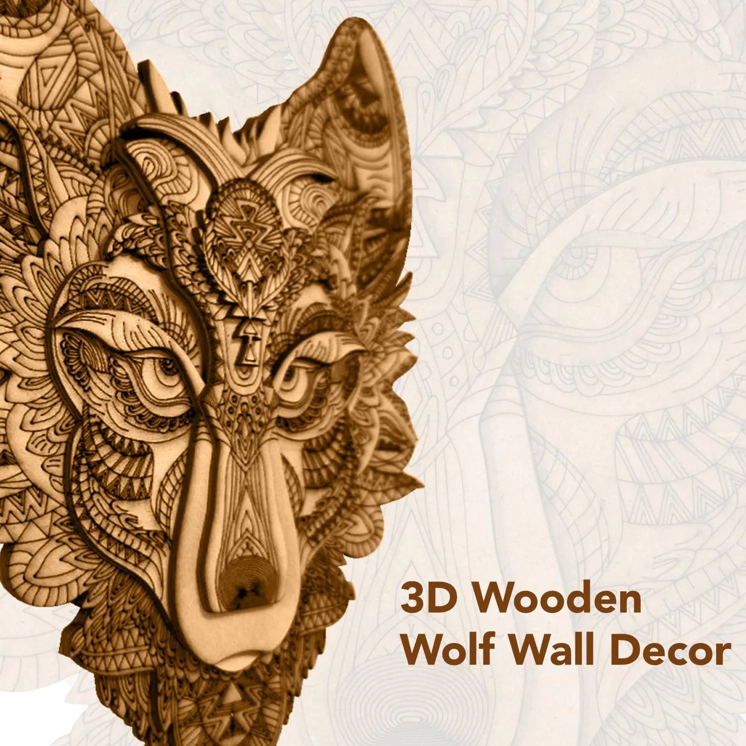 Ekhasa 3D Laser Cut Wooden Wall Art Wolf Face for Home & Wall Decor | Wooden Art for Wall Decoration | Wall Art Carved Showpieces for Bedroom, Dining, Drawing, Living Room, Staircase Walls or Lobby