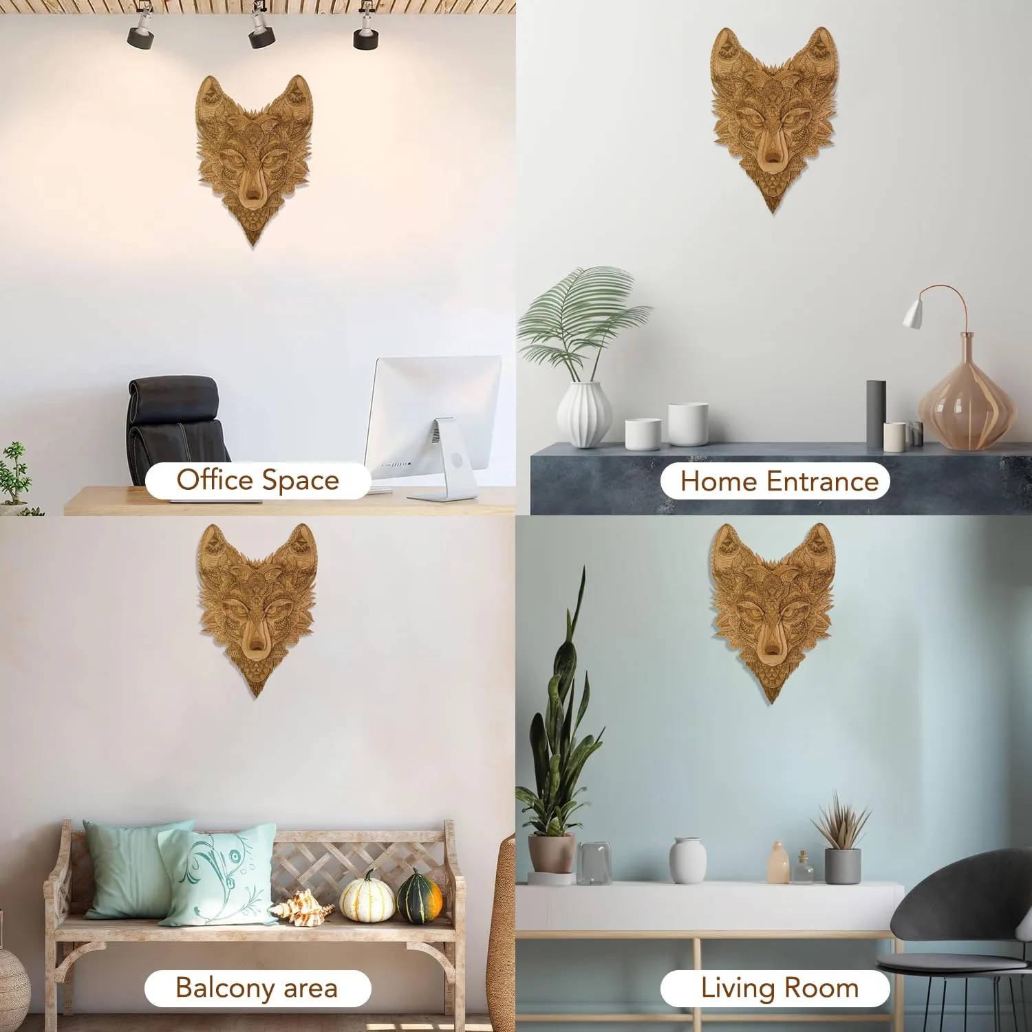 Ekhasa 3D Laser Cut Wooden Wall Art Wolf Face for Home & Wall Decor | Wooden Art for Wall Decoration | Wall Art Carved Showpieces for Bedroom, Dining, Drawing, Living Room, Staircase Walls or Lobby