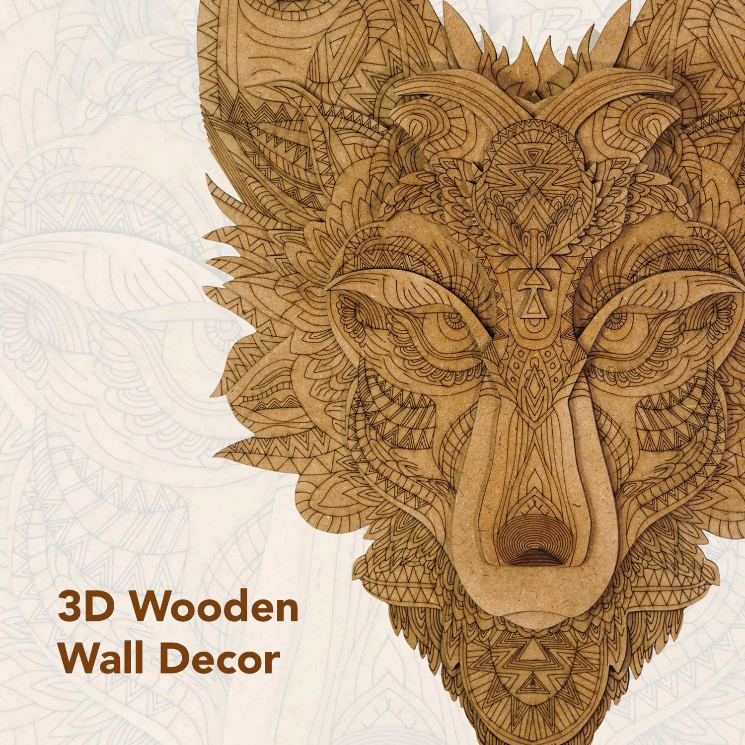 Ekhasa 3D Laser Cut Wooden Wall Art Wolf Face for Home & Wall Decor | Wooden Art for Wall Decoration | Wall Art Carved Showpieces for Bedroom, Dining, Drawing, Living Room, Staircase Walls or Lobby