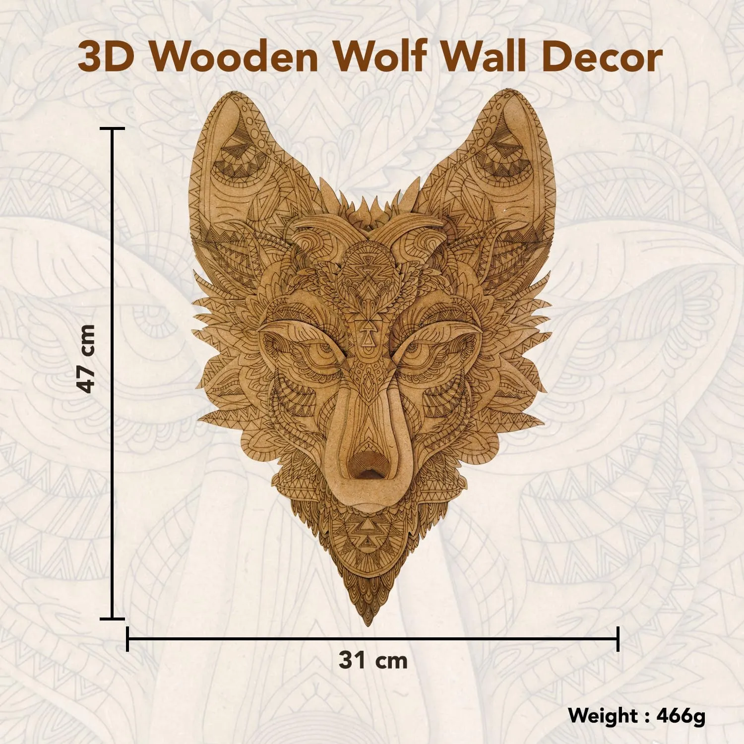 Ekhasa 3D Laser Cut Wooden Wall Art Wolf Face for Home & Wall Decor | Wooden Art for Wall Decoration | Wall Art Carved Showpieces for Bedroom, Dining, Drawing, Living Room, Staircase Walls or Lobby