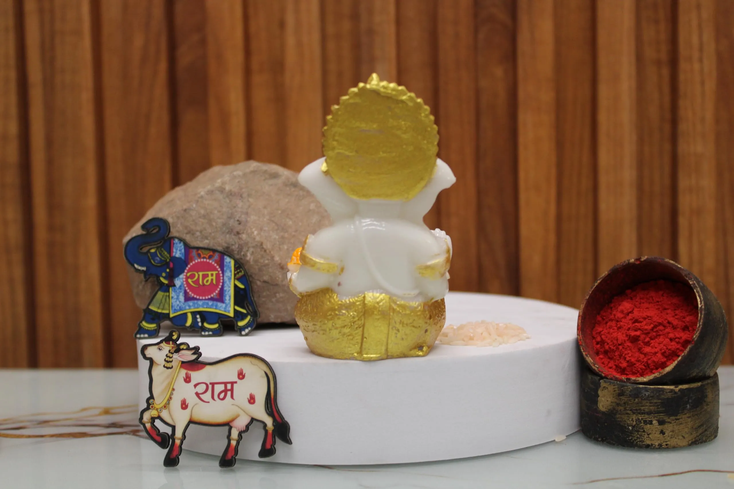 EXPLEASIA Ganesha Idol for car Dashboard | Home mandir| Gift Items | Table top Idol | Idol for Desktop | showpiece| Temple Decor| Office| ganpati (Ganesha 01) Marble dust