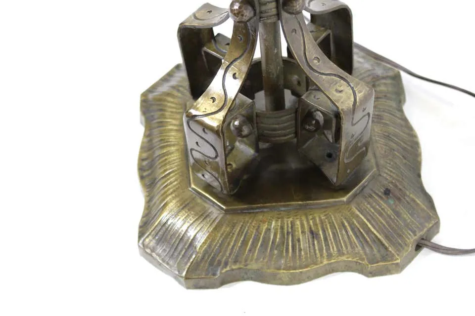 German Jugendstil Repousse Brass and Bronze Table Lamp Attributed to Oscar Bach