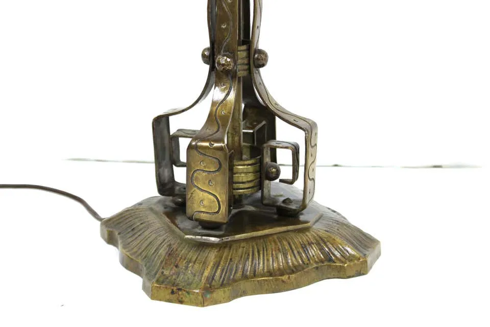 German Jugendstil Repousse Brass and Bronze Table Lamp Attributed to Oscar Bach
