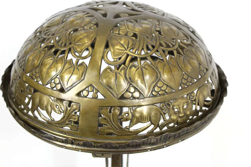German Jugendstil Repousse Brass and Bronze Table Lamp Attributed to Oscar Bach