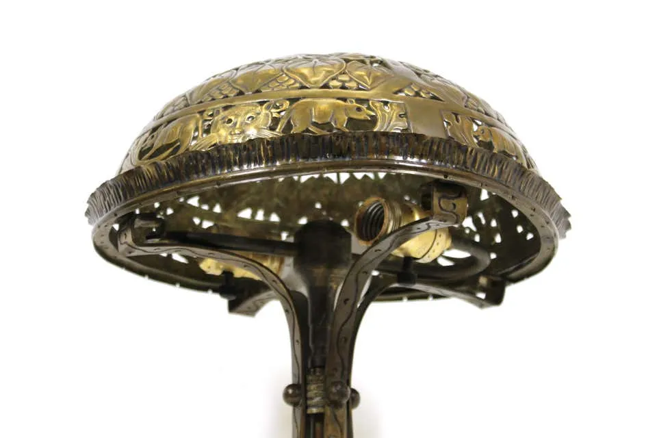 German Jugendstil Repousse Brass and Bronze Table Lamp Attributed to Oscar Bach