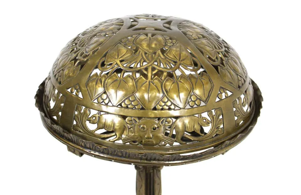 German Jugendstil Repousse Brass and Bronze Table Lamp Attributed to Oscar Bach