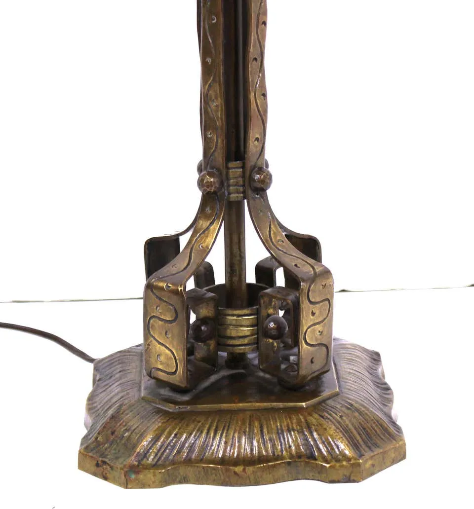 German Jugendstil Repousse Brass and Bronze Table Lamp Attributed to Oscar Bach
