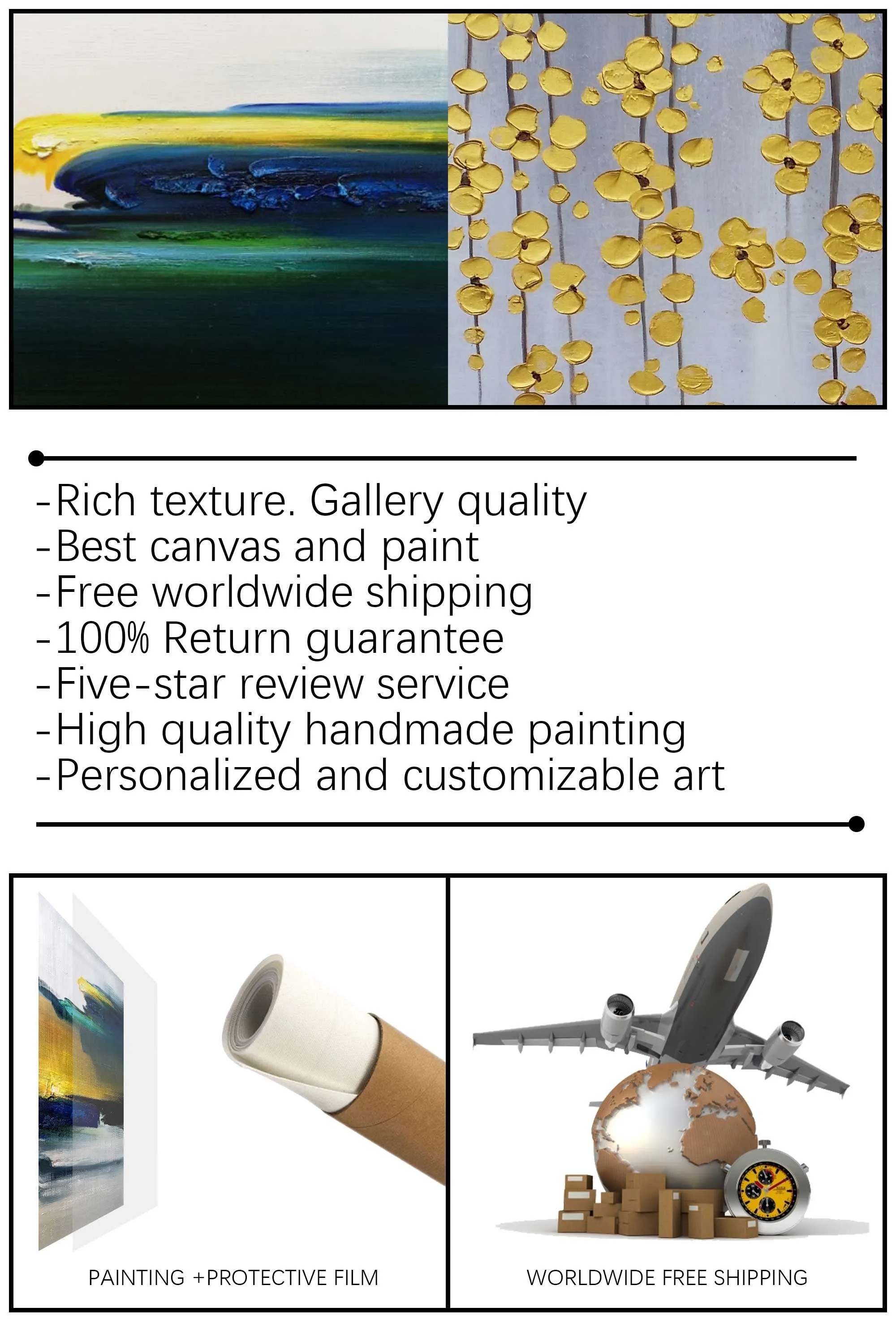 GOLD White and Gray Canvas Art Modern Painting Gold Leaf Art Dp076