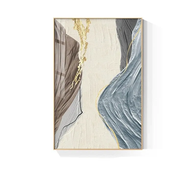 Golden Brown Beige Abstract Wall Art Flowing Silk Fine Art Canvas Prints Pictures For Luxury Penthouse Living Room Apartment Decor