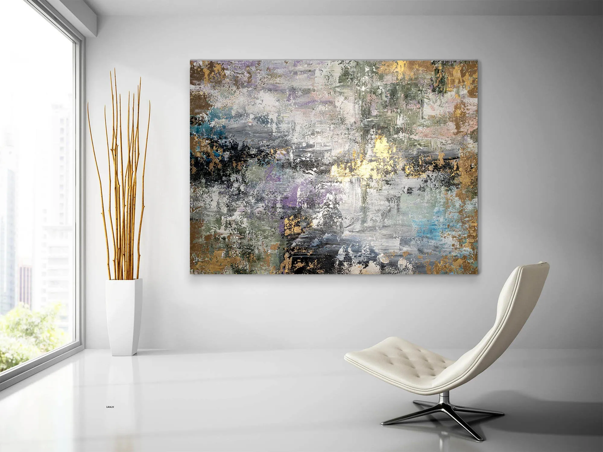 Gray Gold Purple Abstract Painting Livingroom Decor Fp083