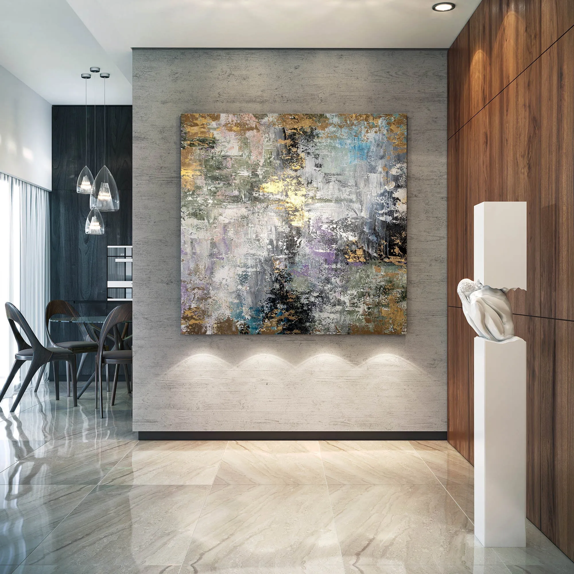 Gray Gold Purple Abstract Painting Livingroom Decor Fp083